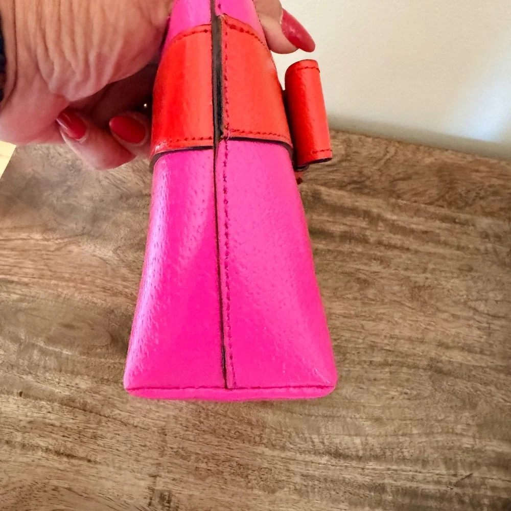Kate Spade Kirk Park Bee Cosmetic Bag Women Pink Red Bow Colorblock Pouch Preppy
